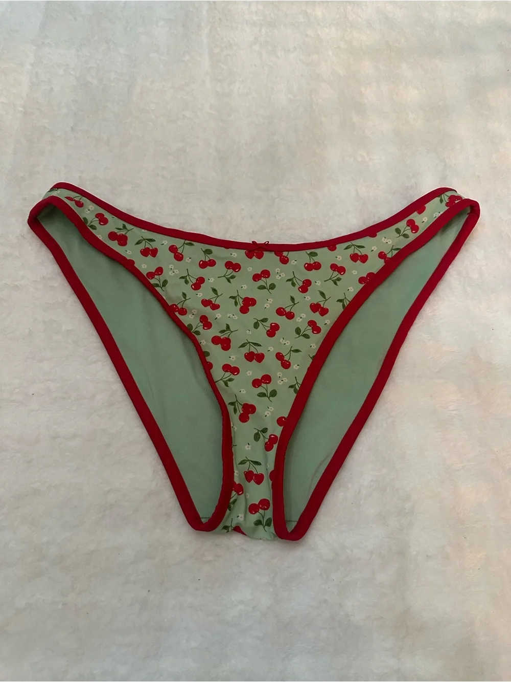 New! Frankie's Bikinis Cherry Print golden hour Bikini Bottom Green 39092